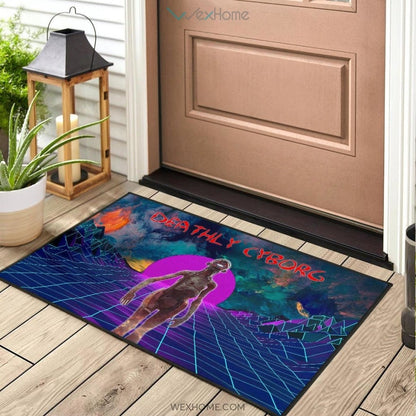 Horror Movie Deathly Cyborg Alien And Robot Retrowave Door Mat Home Decor