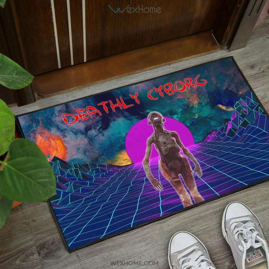 Horror Movie Deathly Cyborg Alien And Robot Retrowave Door Mat Home Decor