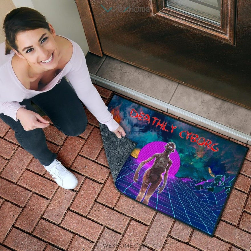 Horror Movie Deathly Cyborg Alien And Robot Retrowave Door Mat Home Decor