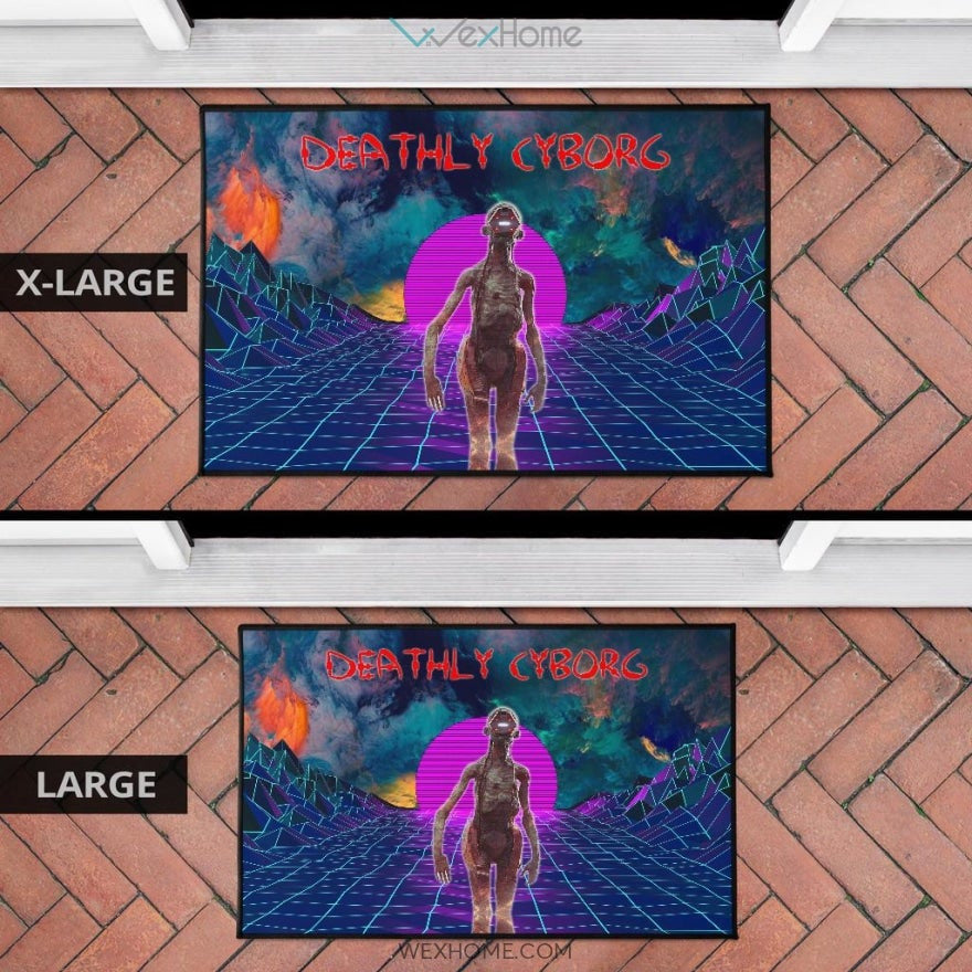 Horror Movie Deathly Cyborg Alien And Robot Retrowave Door Mat Home Decor
