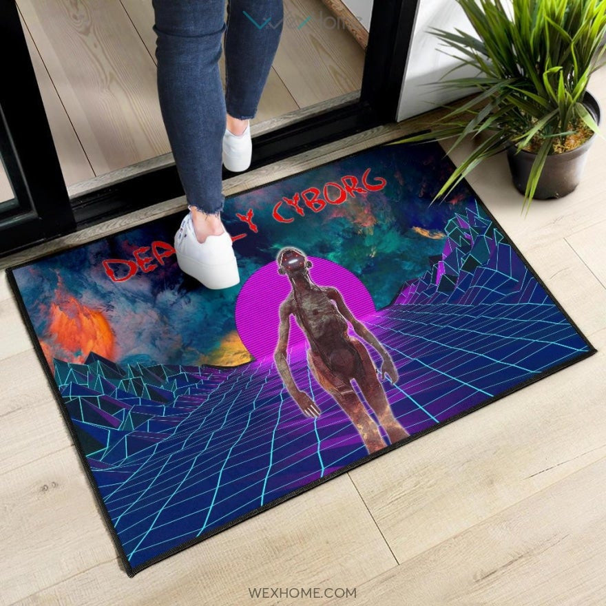 Horror Movie Deathly Cyborg Alien And Robot Retrowave Door Mat Home Decor