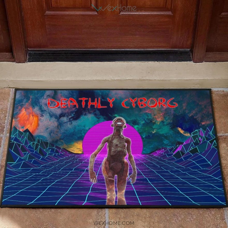 Horror Movie Deathly Cyborg Alien And Robot Retrowave Door Mat Home Decor