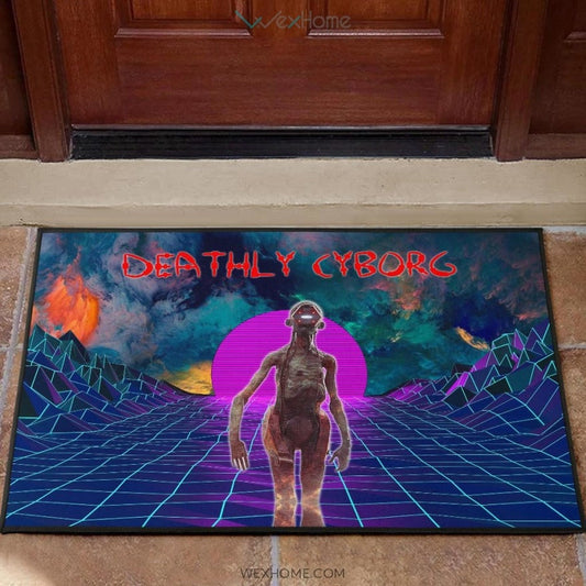 Horror Movie Deathly Cyborg Alien And Robot Retrowave Door Mat Home Decor