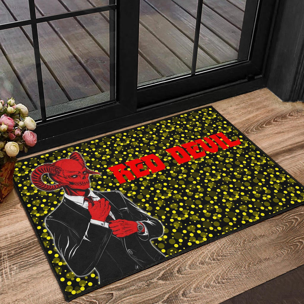Horror Movie Red Devil Wearing Suit Door Mat Home Decor