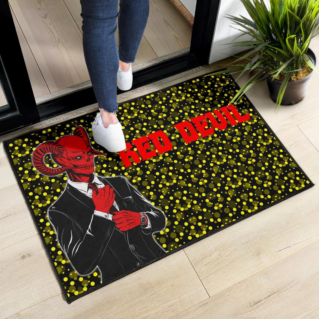 Horror Movie Red Devil Wearing Suit Door Mat Home Decor