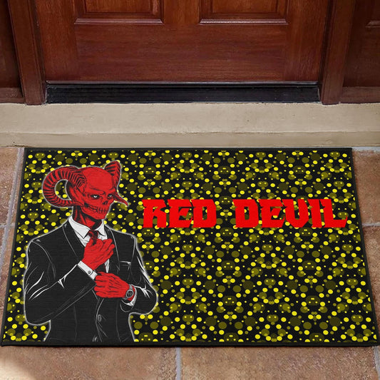 Horror Movie Red Devil Wearing Suit Door Mat Home Decor