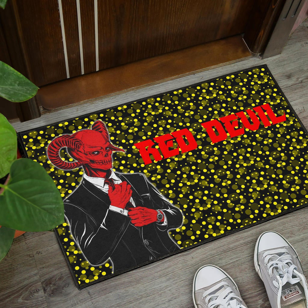 Horror Movie Red Devil Wearing Suit Door Mat Home Decor