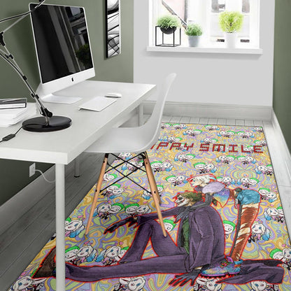 Horror Movie Joker And Harley Quinn Happy Smile Chibi Patterns Area Rug Home Decor