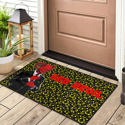 Horror Movie Red Devil Wearing Suit Door Mat Home Decor
