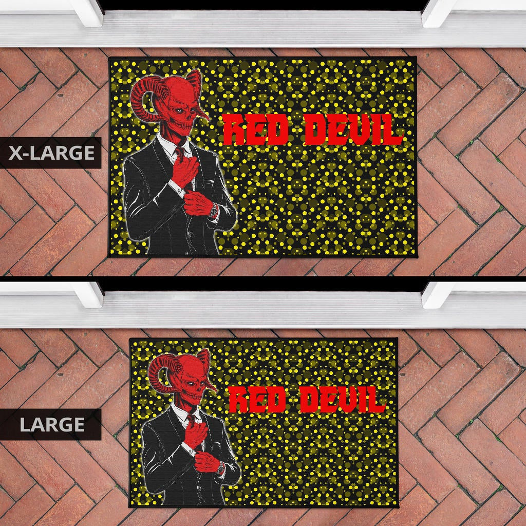 Horror Movie Red Devil Wearing Suit Door Mat Home Decor