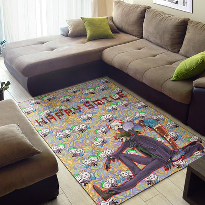 Horror Movie Joker And Harley Quinn Happy Smile Chibi Patterns Area Rug Home Decor
