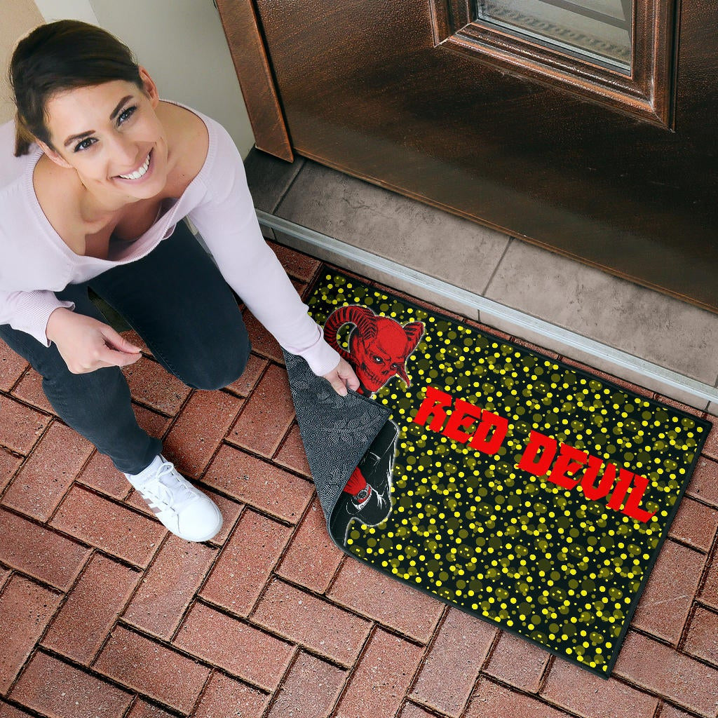 Horror Movie Red Devil Wearing Suit Door Mat Home Decor