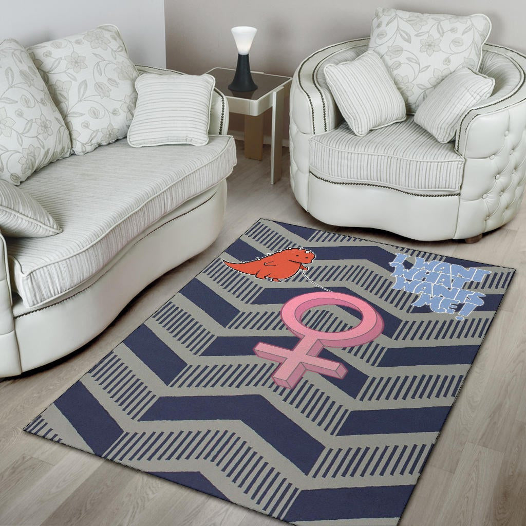 I Want What Wants Me Orange Dino Female Icon Area Rug Home Decor