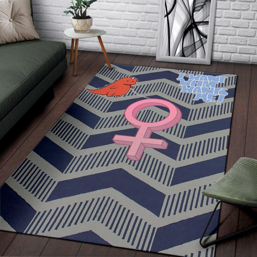 I Want What Wants Me Orange Dino Female Icon Area Rug Home Decor