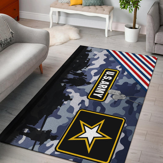 US Independence Day US Army Silhouette Star Tags Area Rug Home Decor