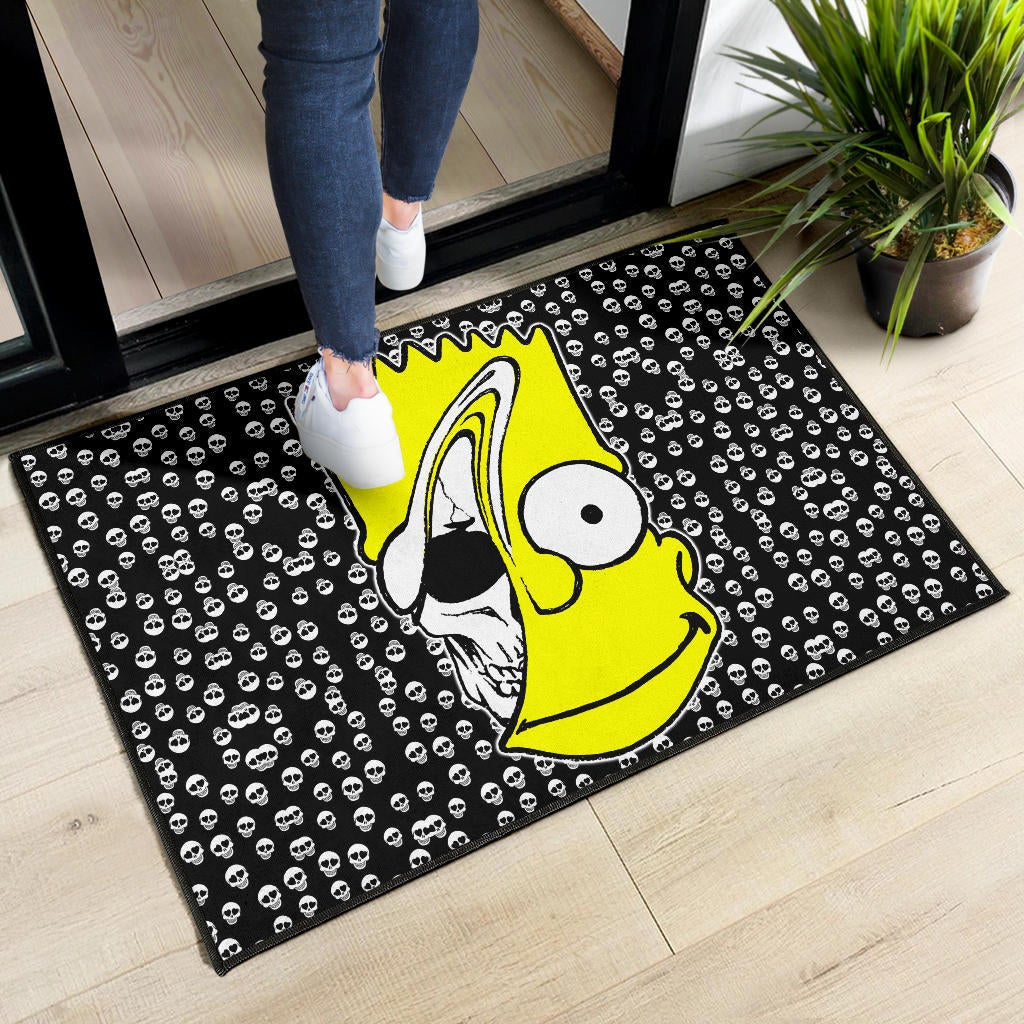 Skull Under Bart Simpson Head Tiny Skull Patterns Door Mat Home Decor