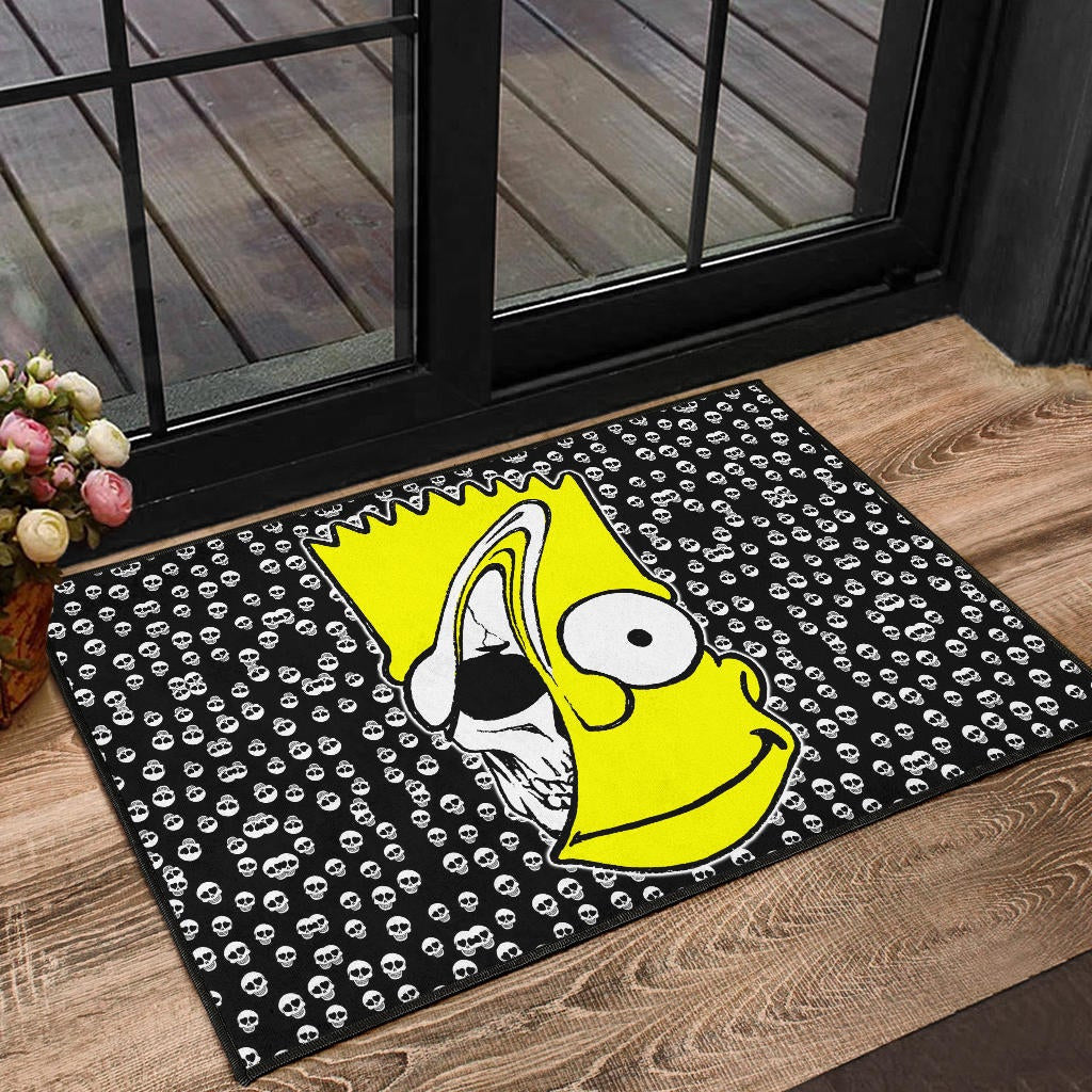 Skull Under Bart Simpson Head Tiny Skull Patterns Door Mat Home Decor