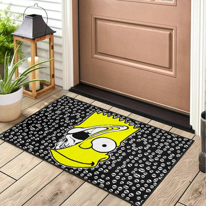 Skull Under Bart Simpson Head Tiny Skull Patterns Door Mat Home Decor