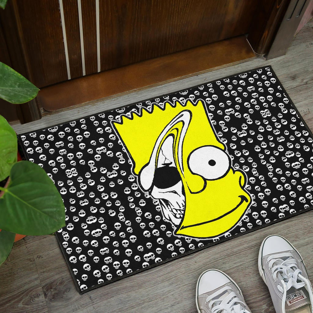 Skull Under Bart Simpson Head Tiny Skull Patterns Door Mat Home Decor