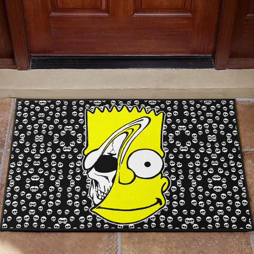 Skull Under Bart Simpson Head Tiny Skull Patterns Door Mat Home Decor