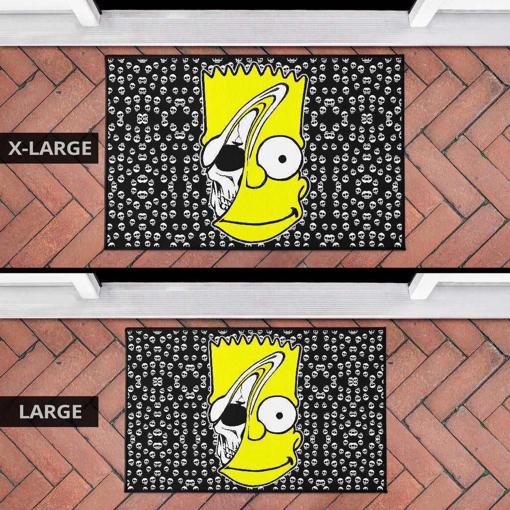 Skull Under Bart Simpson Head Tiny Skull Patterns Door Mat Home Decor