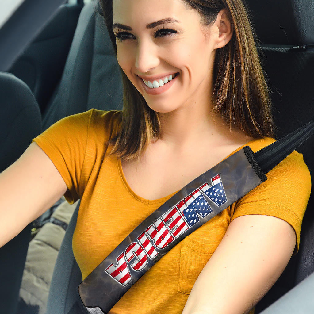 US Independence Day Minimal Eagle Head With US Flag Seat Belt Covers