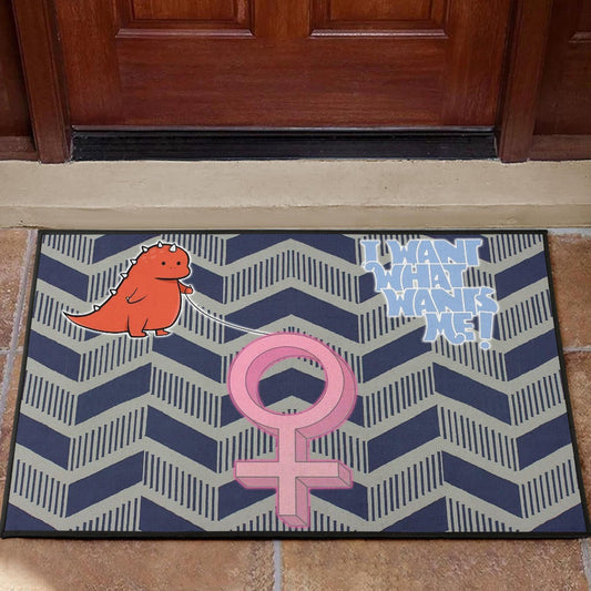 I Want What Wants Me Orange Dino Female Icon Door Mat Home Decor