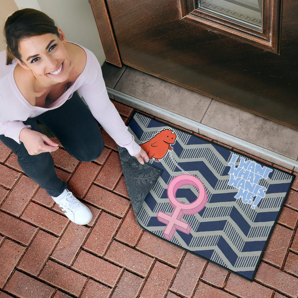 I Want What Wants Me Orange Dino Female Icon Door Mat Home Decor