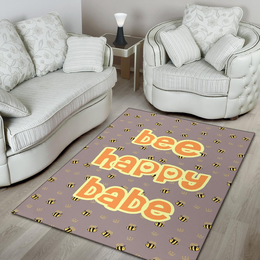 Bee Happy Babe Cute Tiny Patterns Area Rug Home Decor