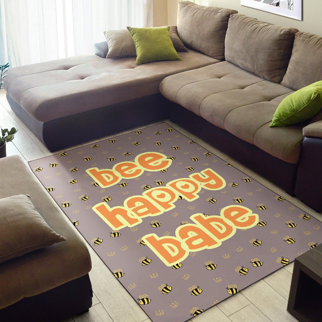Bee Happy Babe Cute Tiny Patterns Area Rug Home Decor