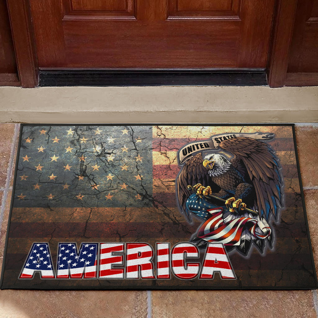 US Independence Day Bald Eagle Broken US Flag Door Mat Home Decor