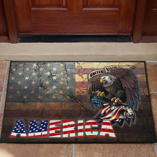 US Independence Day Bald Eagle Broken US Flag Door Mat Home Decor