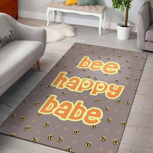 Bee Happy Babe Cute Tiny Patterns Area Rug Home Decor