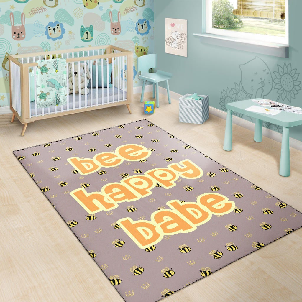 Bee Happy Babe Cute Tiny Patterns Area Rug Home Decor
