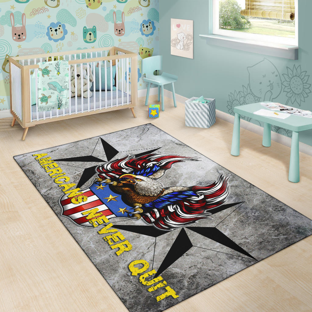 US Independence Day Americans Never Quit Eagle With Flag Area Rug Home Decor