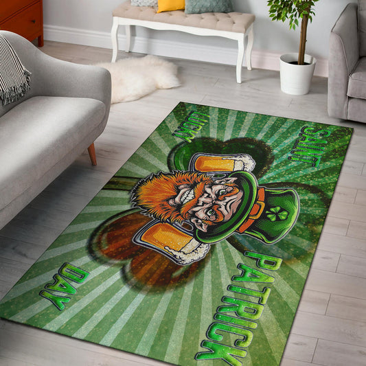 Saint Patrick's Leprechauns Beers Shamrock Spiral Green White Area Rug Home Decor