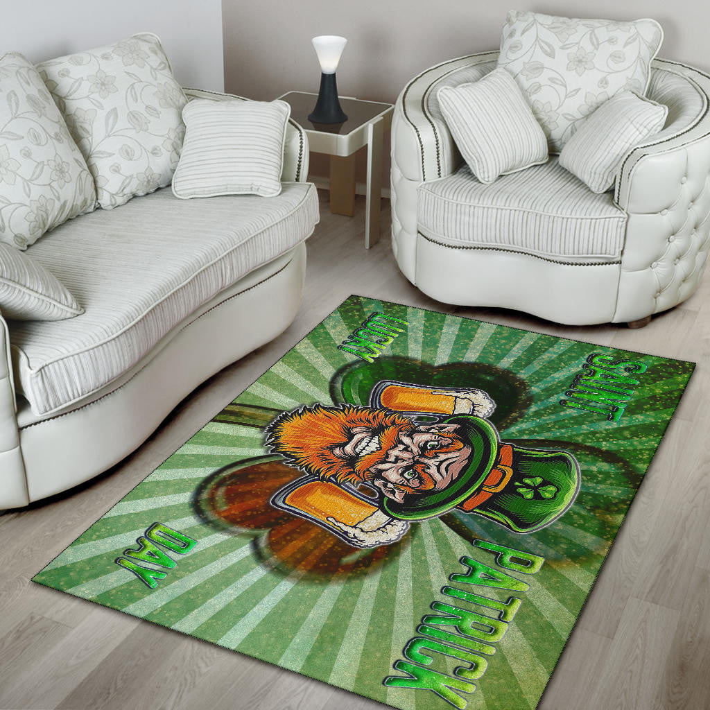 Saint Patrick's Leprechauns Beers Shamrock Spiral Green White Area Rug Home Decor