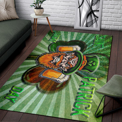 Saint Patrick's Leprechauns Beers Shamrock Spiral Green White Area Rug Home Decor