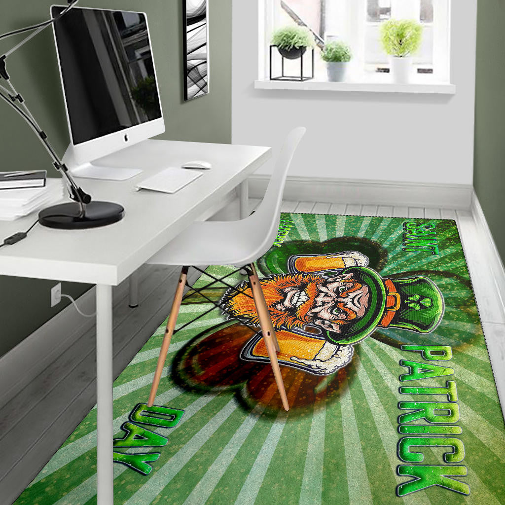 Saint Patrick's Leprechauns Beers Shamrock Spiral Green White Area Rug Home Decor