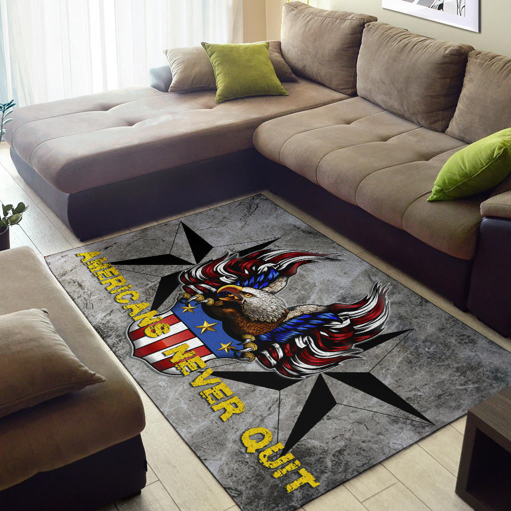 US Independence Day Americans Never Quit Eagle With Flag Area Rug Home Decor