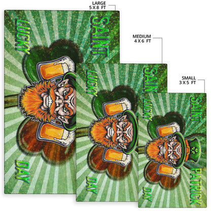 Saint Patrick's Leprechauns Beers Shamrock Spiral Green White Area Rug Home Decor