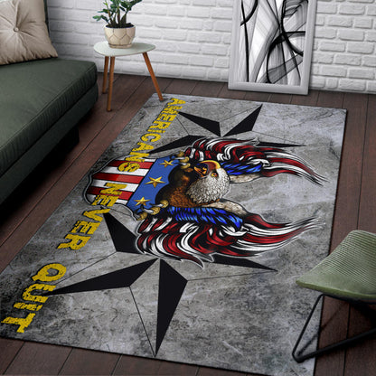 US Independence Day Americans Never Quit Eagle With Flag Area Rug Home Decor
