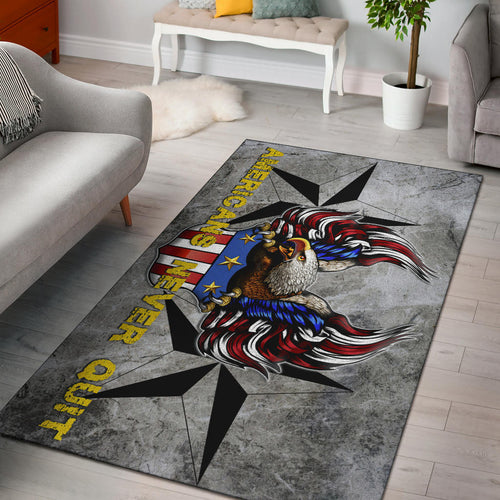 US Independence Day Americans Never Quit Eagle With Flag Area Rug Home Decor