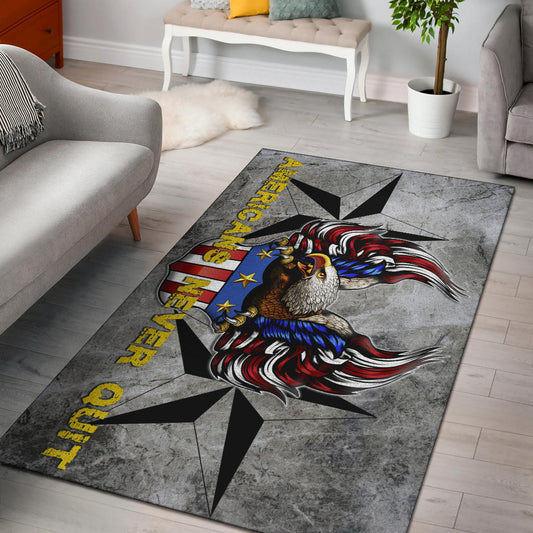US Independence Day Americans Never Quit Eagle With Flag Area Rug Home Decor