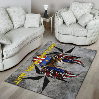 US Independence Day Americans Never Quit Eagle With Flag Area Rug Home Decor