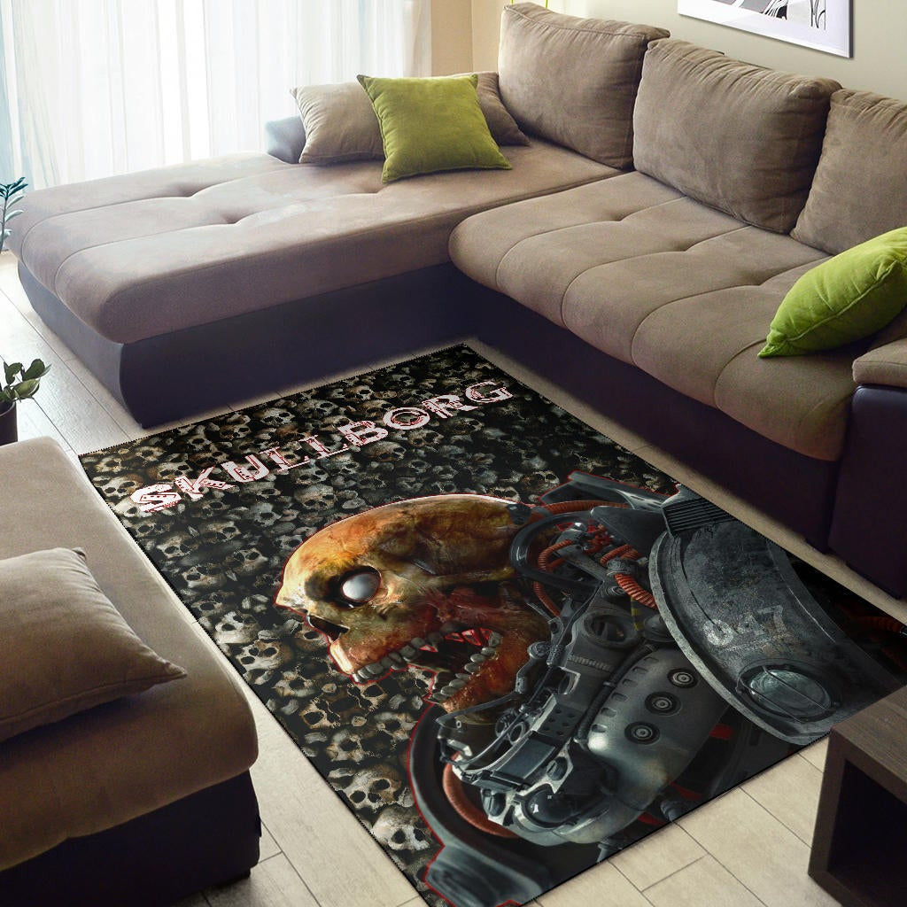 Horror Movie Robot Skullborg Skull Background Area Rug Home Decor