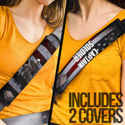 US Independence Day Captain Soldier US Flag Seat Belt Covers