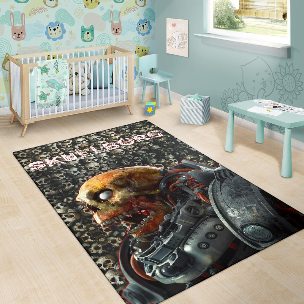 Horror Movie Robot Skullborg Skull Background Area Rug Home Decor