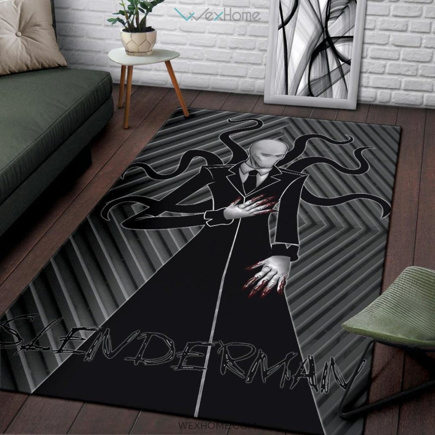 Horror Movie Slenderman Minimal Fanart Black White Area Rug Home Decor