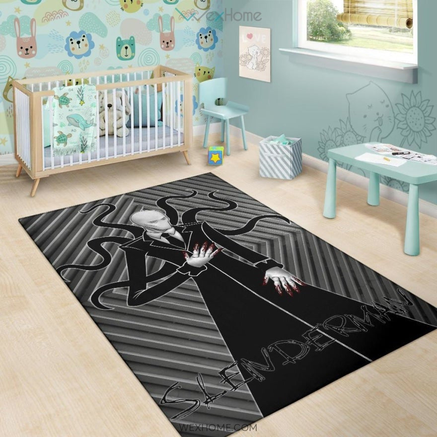 Horror Movie Slenderman Minimal Fanart Black White Area Rug Home Decor